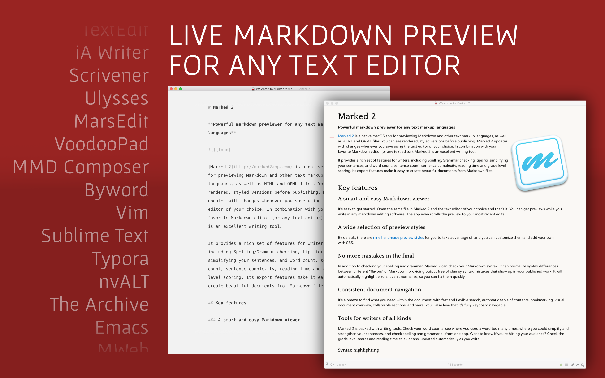 Live markdown preview for any text editors.