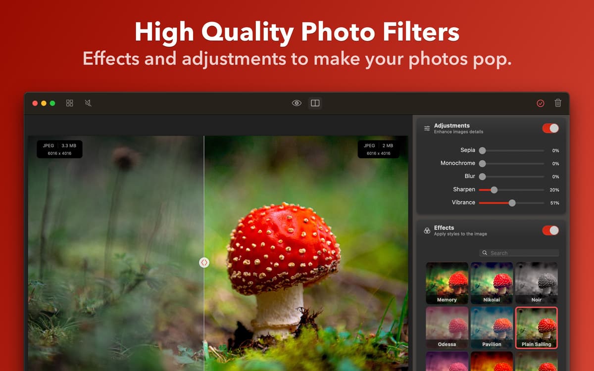 Effects and adjustments to make your photos pop.