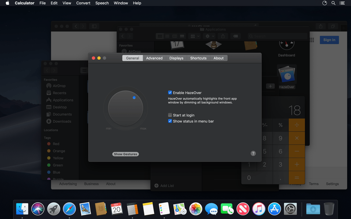 Enable HazeOver and Show status in menu bar