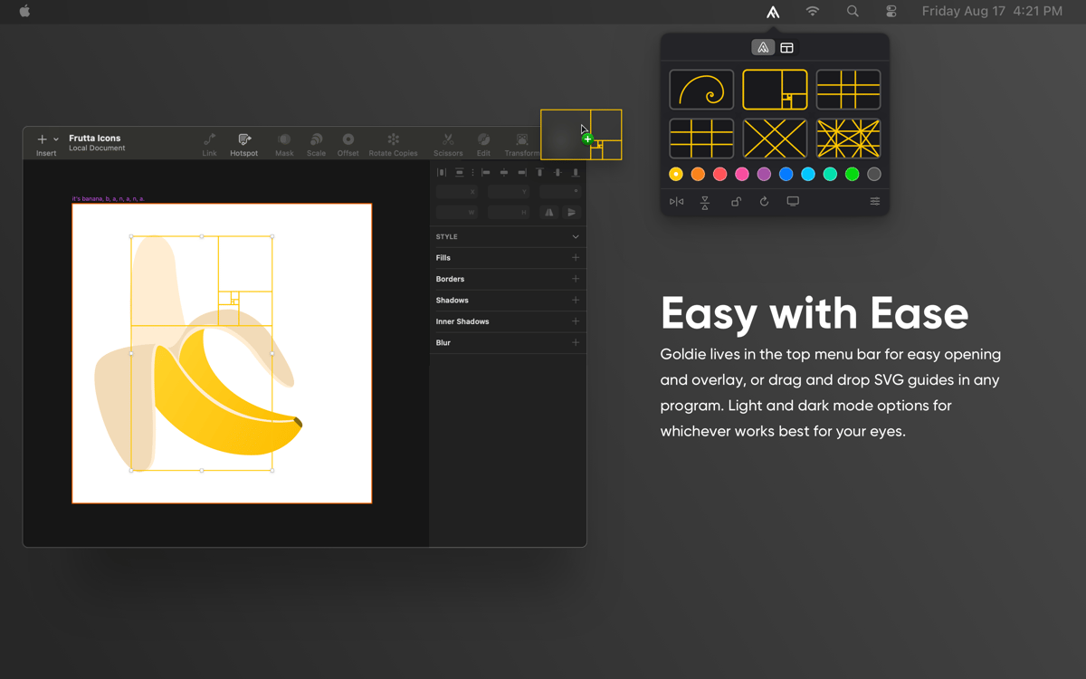 Easy with Ease - Goldie easy opening and overlay, or drag and drop SVG guides in any program. Light and dark made option: fee whichever works best for out-yes.