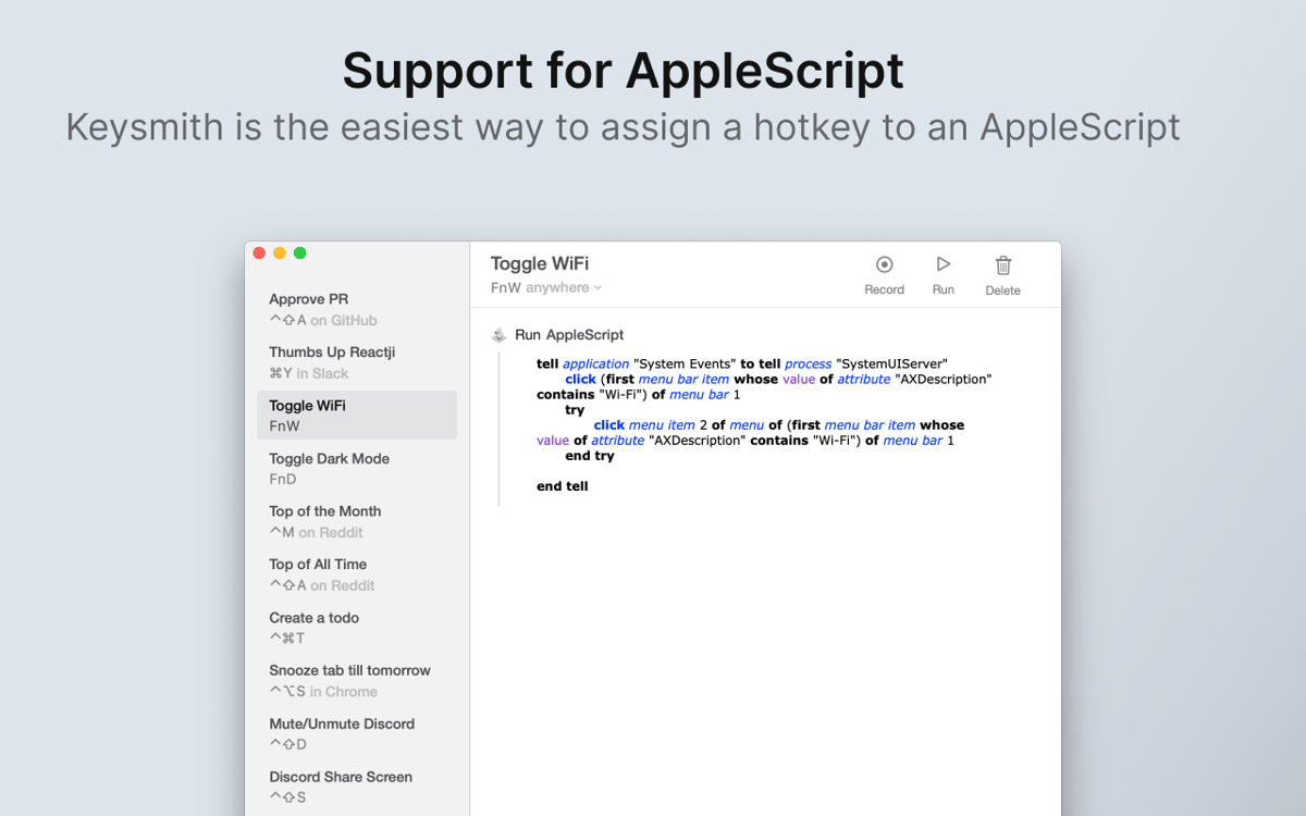 Support for AppleScript