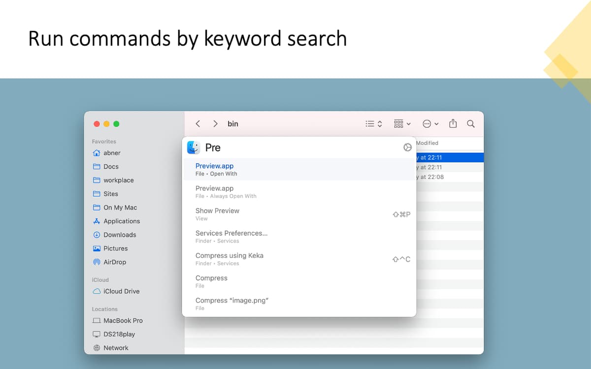 Run commands by keyword search