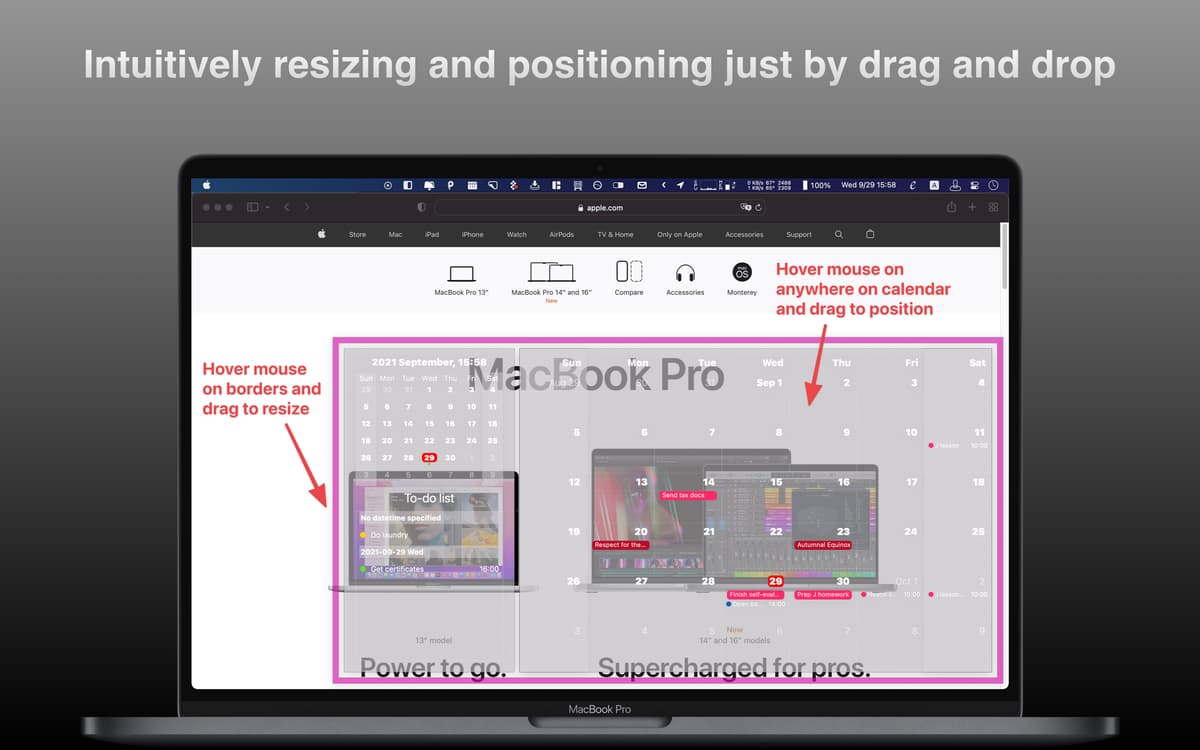 Intuitively resizing and positioning just by drag and drop