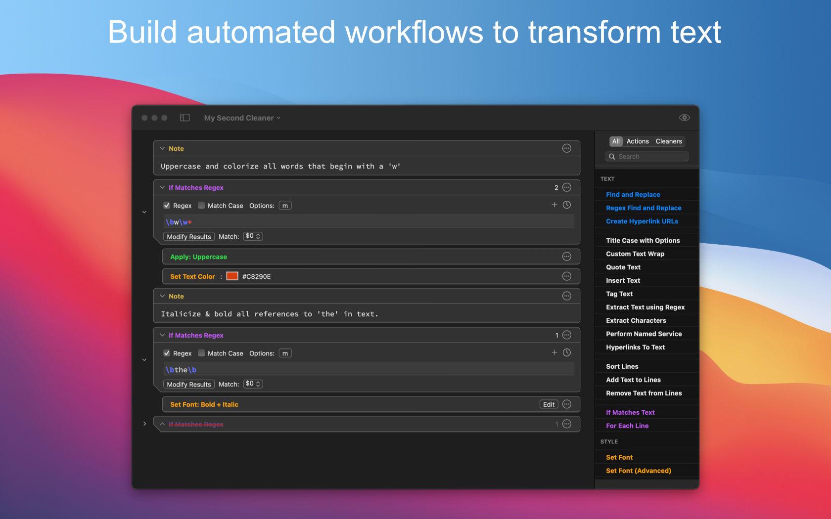 Build automated workflows to transform text